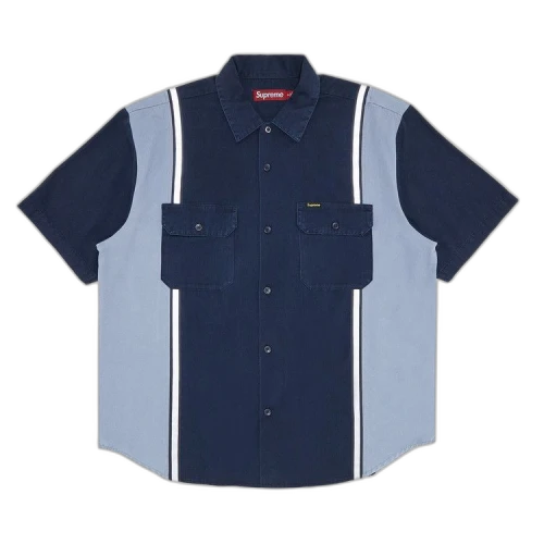 Supreme Reflective Stripe Short-Sleeve Work Shirt 'Navy'