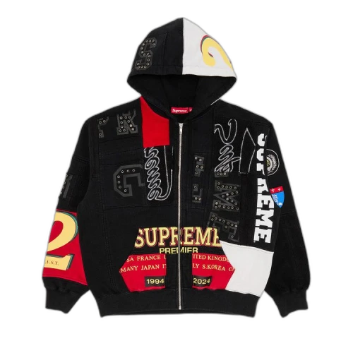 Supreme Patchwork Zip Up Hooded Sweatshirt 'Black'