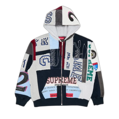 Supreme Patchwork Zip Up Hooded Sweatshirt 'Navy'