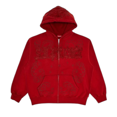 Supreme Leather Appliqué Zip Up Hooded Sweatshirt 'Burnt Red'