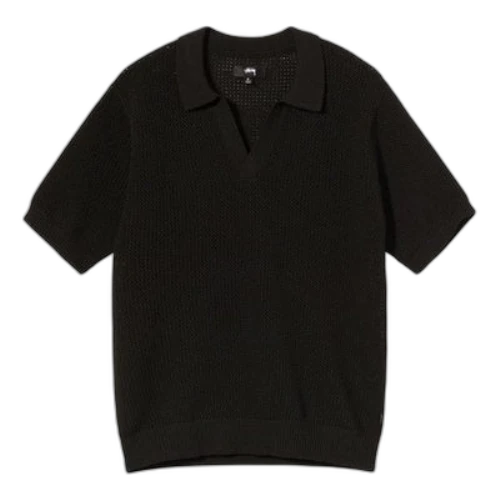Stussy Solid Color Knit V neck Short Sleeve Unisex Black