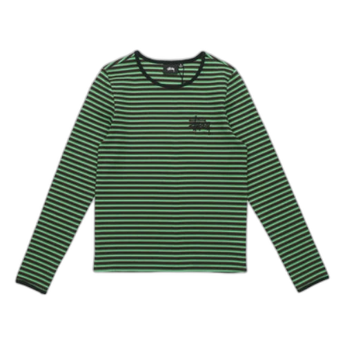 Stussy Alphabet Logo Embroidered Stripe Long Sleeves Unisex Green T-Shirt