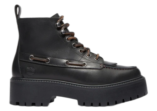 Timberland Stone Street Mid 7-Eye Platform Kiltie Boot Black Full-Grain (Women's)
