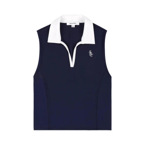 Sporty & Rich Cropped Polo Vest 'Dark Navy/White'