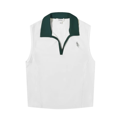 Sporty & Rich Cropped Polo Vest 'White/Alpine'