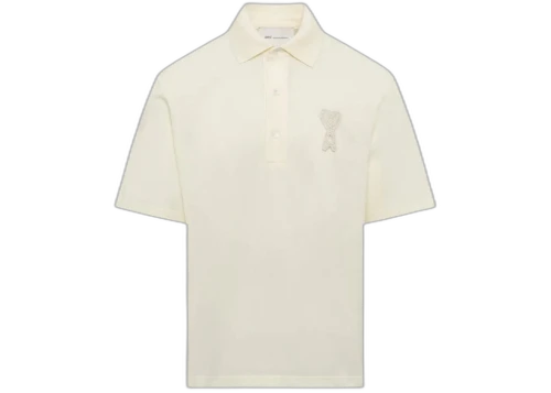 AMI De Coeur Cotton Knitted Patch Polo White Cream