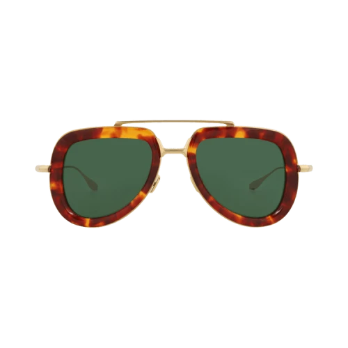 Valentino Aviator-Frame Acetate/Metal Sunglasses Tortoise Gold Green (VLS-129C-50)