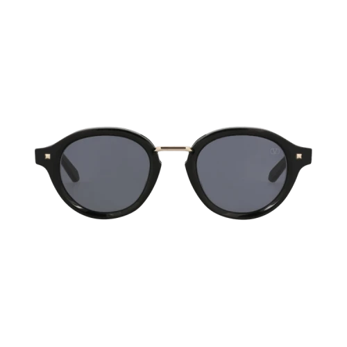 Valentino Round-Frame Acetate Sunglasses Black Black Grey (VLS-132A-46)