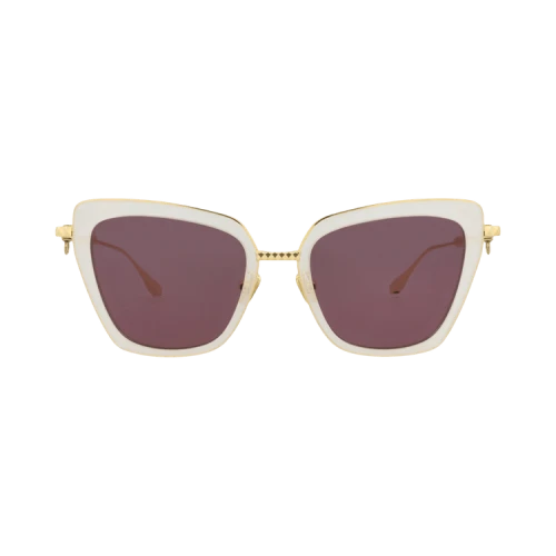 Valentino Cat Eye-Frame Metal/Acetate Sunglasses Ivory Gold Bordeaux (VLS-165C-53)