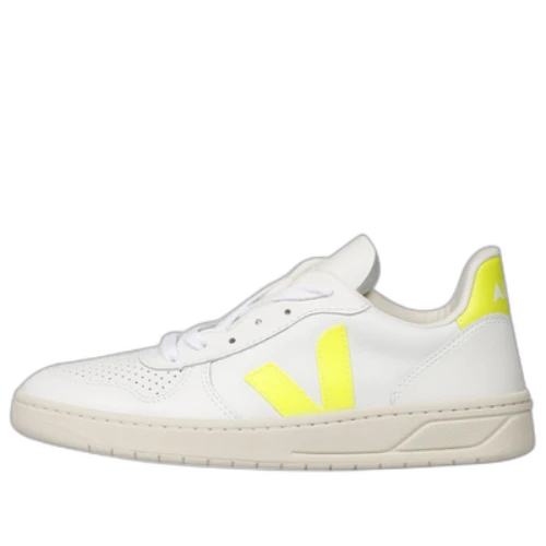 Veja V-10 Leather 'White Jaune Fluo'