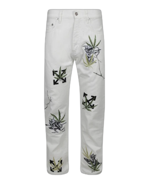 OFF-WHITE Weed Skate Fit Jeans White/Green