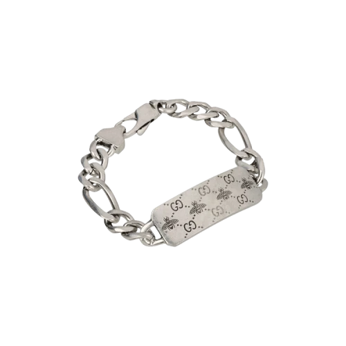 Gucci Sterling Silver GG Signature Bee ID Bracelet Silver