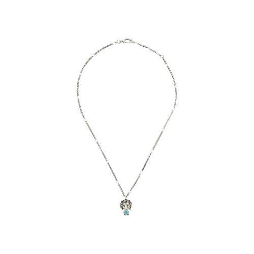 Gucci Lion Head Crystal-Embellished Necklace Silver