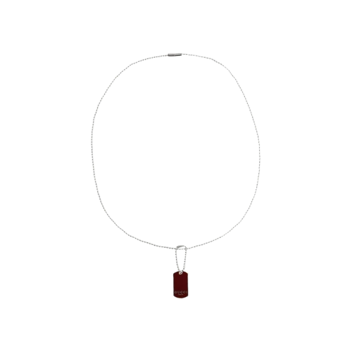 Gucci Trademark Enamel Dog Tag Necklace Silver
