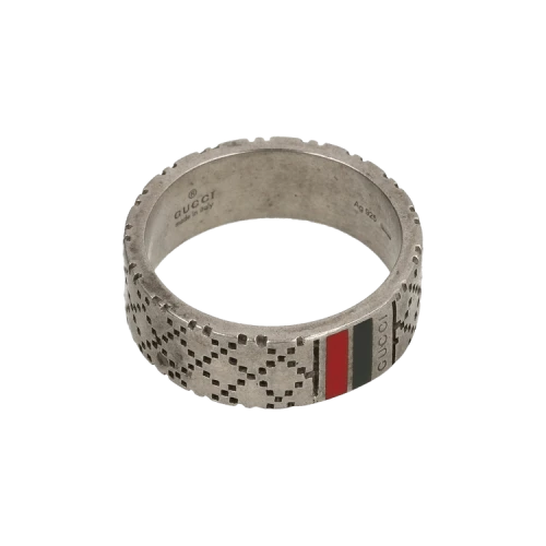 Gucci Sterling Silver Diamond Pattern Ring Silver