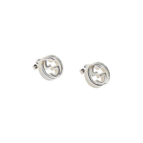 Gucci Interlocking G Textured Silver Stud Earrings Silver