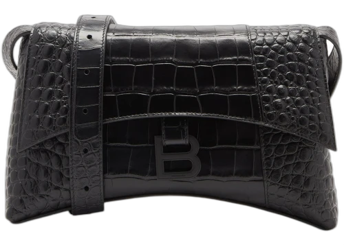 Balenciaga Downtown Shoulder Bag XS Crocodile Embossed Black/Black