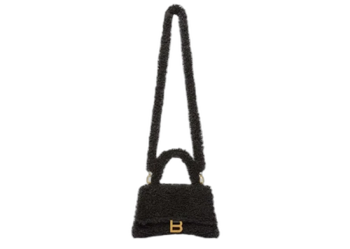 Balenciaga Hourglass Furry Shopper Small Black