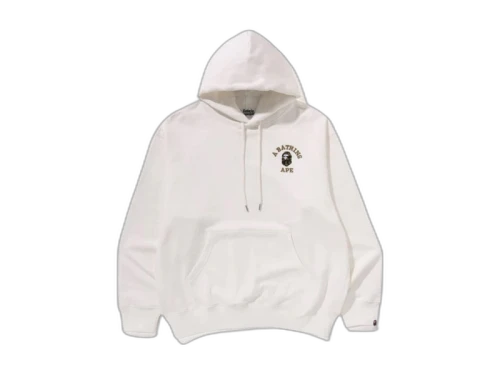BAPE 1st Camo College Logo Relaxed Fit Pullover Hoodie Ivory