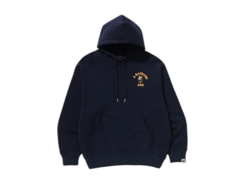 BAPE 1st Camo College Logo Relaxed Fit Pullover Hoodie Navy