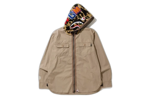BAPE 1st Camo Shark Hoodie Shirt Beige