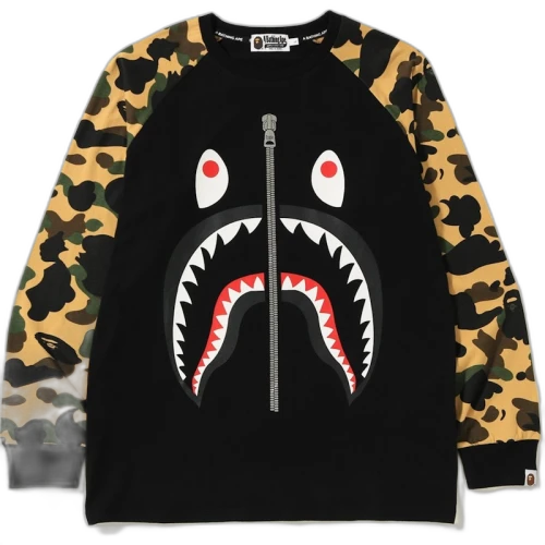 BAPE 1st Camo Shark LS Tee Black/Yellow