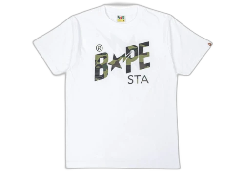 BAPE A Bathing Ape 1st Camo BAPE STA Logo Tee White/Green
