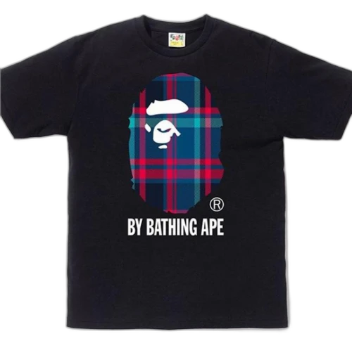 BAPE A Bathing Ape Check by Bathing Tee Black/Navy