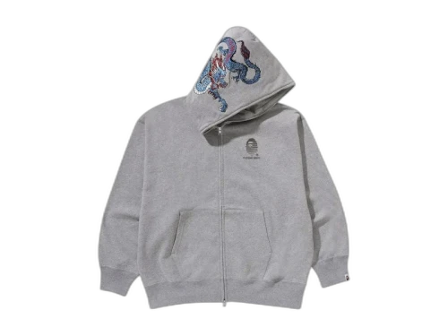 BAPE A Bathing Ape Tiger And Dragon Relaxed Fit Full Zip Hoodie Gray