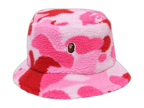 BAPE ABC Camo Boa Fleece Bucket Hat Pink