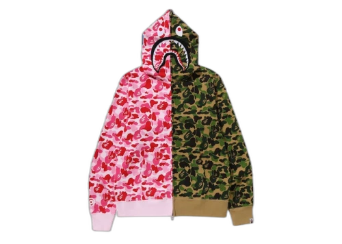 BAPE ABC Camo Crazy Shark Full Zip Hoodie Pink/Green