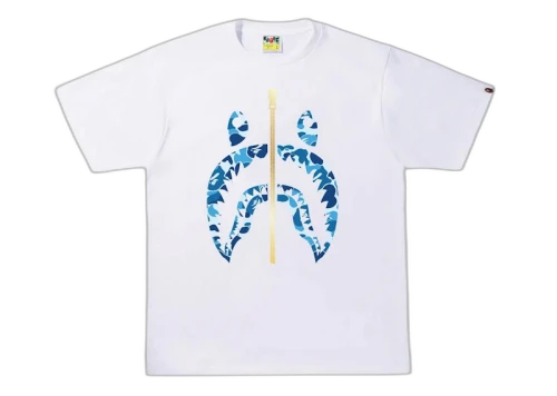 BAPE ABC Camo Gold Zip Shark Tee White/Blue