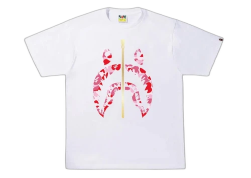 BAPE ABC Camo Gold Zip Shark Tee White/Pink