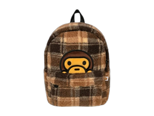 BAPE Baby Milo Check Sherpa Medium Backpack Beige