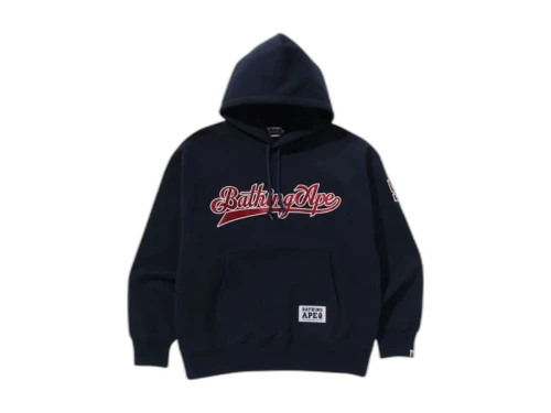 BAPE Baseball Logo Relaxed Fit Pullover Hoodie Navy