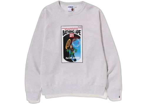BAPE Bathing Ape Graphic Relaxed Fit Crewneck Grey