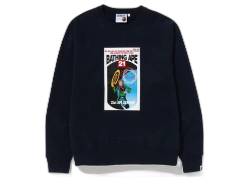 BAPE Bathing Ape Graphic Relaxed Fit Crewneck Navy