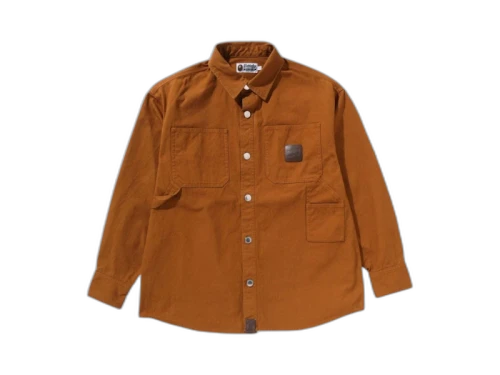 BAPE Bathing Ape Logo Canvas L/S Work Shirt Brown