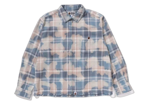 BAPE Bleached Check Zip Shirt Sax