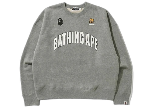 BAPE Busy Works College Loose Fit Crewneck Gray