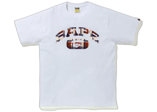 BAPE Check College Logo Tee White/Red