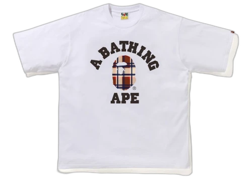 BAPE Check College Relaxed Fit Tee White/Red