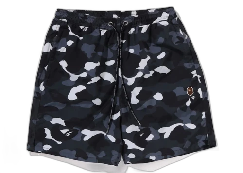 BAPE City Camo Ape Head One Point Beach Shorts Black