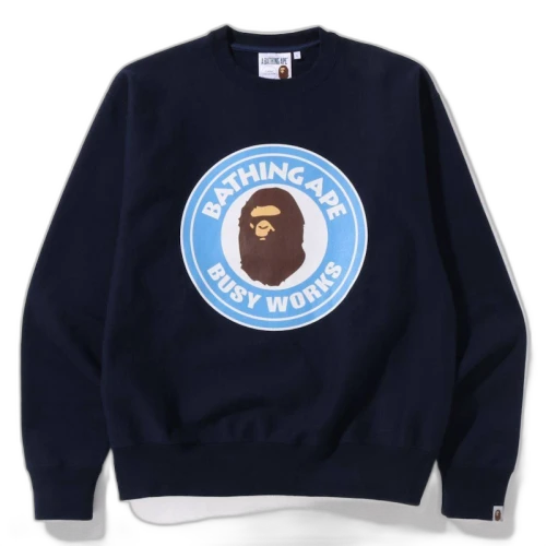 BAPE Classic Busy Works Relaxed Fit Crewneck Sweatshirt Navy