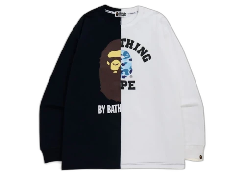 BAPE College & By Bathing Relaxed Fit Ape L/S Tee Navy