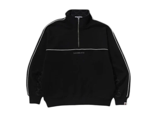 BAPE College Monogram Logo Half Zip Relax Fit Crewneck Sweatshirt Black