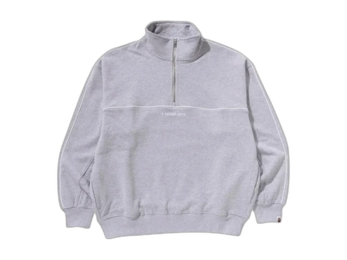 BAPE College Monogram Logo Half Zip Relax Fit Crewneck Sweatshirt Grey