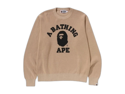 BAPE College Waffle Crewneck Sweater Beige