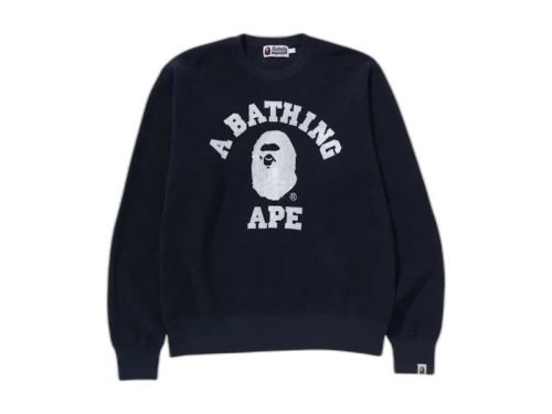BAPE College Waffle Crewneck Sweater Navy