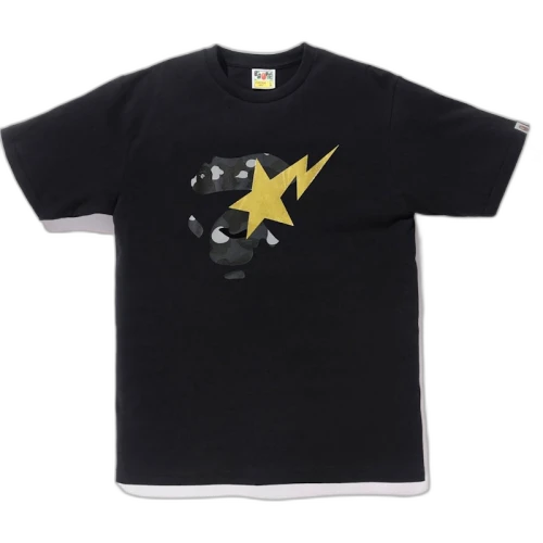 BAPE Color Camo Ape Face on Gold Bapesta Tee Black/Black